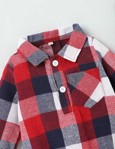 Vista 3 de Ropa para bebés y niños pequeños, 1 pieza, ropa de otoño de franela a cuadros