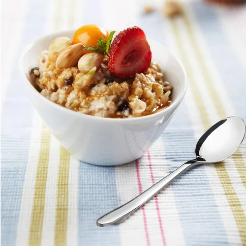 Vista 5 de Kekow Cucharas de postre de acero inoxidable de 12 piezas Mango ergonómico suave, acero inoxidable de grado alimenticio, uso para té, café