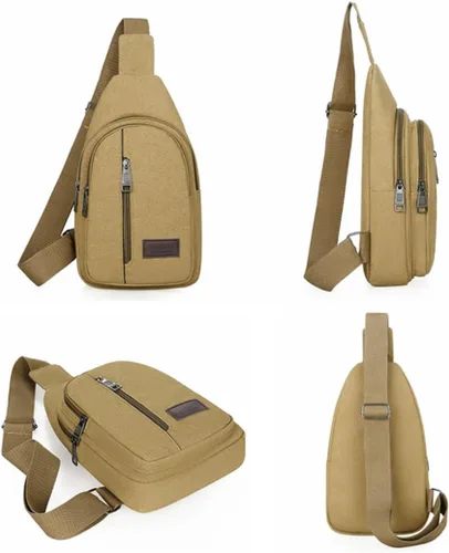 Vista 7 de Men Canvas Sling Crossbody Bag Smart Pratical Large Capacity Day Pack for Hiking Camping