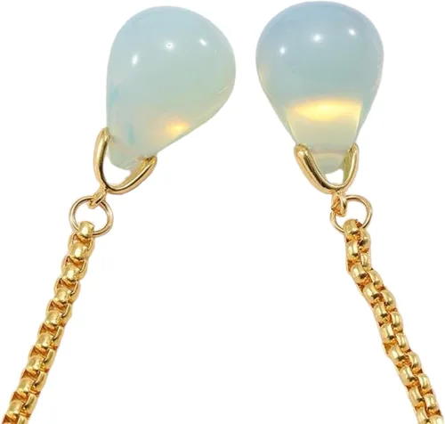 Vista 2 de Loom&Pearl Gafas de sol con patillas de cadena, colgantes de piedra únicos, lentes de cadena con agarre antideslizante en las orejas Pince-nez