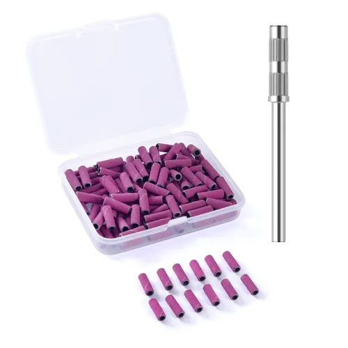Vista 11 de 100 piezas de bandas pequeñas de lijado de uñas para taladro de uñas, bits mini de 3.1mm de mandril de lijado de uñas de grano 80 para uñas