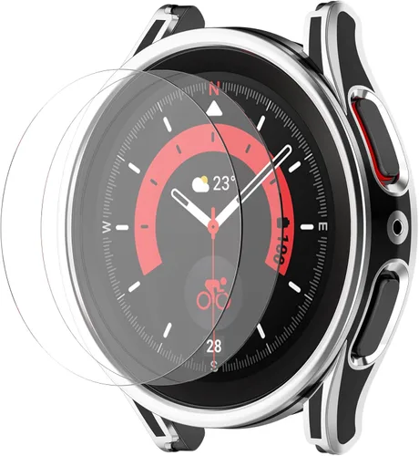 Vista 3 de MOTONG Funda protectora de PC con protector de pantalla de vidrio templado compatible con Samsung Galaxy Watch 5/4 de 1.575 pulgadas