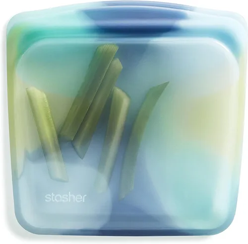 Vista 10 de Bolsa de almacenamiento reutilizable de silicona premium Stasher para sándwiches, color aqua, apta para microondas, sous vide, lavavajillas, horno