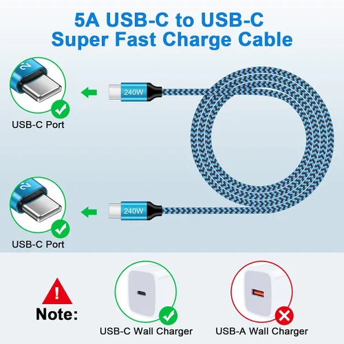 Vista 2 de Cable de carga rápida tipo C para iPhone 17, 240 W, USB C a USB C, cable de carga para iPhone 17 Pro Max 17 Pro Air 17, cable de alimentación