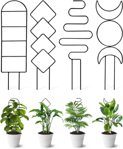 Vista 9 de Paquete de 4 enrejados de plantas trepadoras de interior, enrejado pequeño para plantas en macetas al aire libre, enrejado de metal para plantas