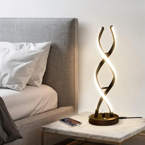 Vista 6 de Lámpara de mesa LED moderna, lámparas de mesa en espiral regulables para dormitorio, 3 colores con control táctil, lámpara de mesita de noche con 1