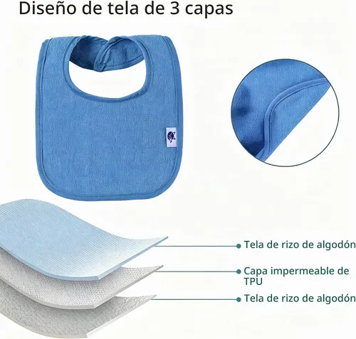 Vista 2 de SPINFOX Baberos impermeables para niñas, niños, babero unisex de algodón sólido de punto para bebés