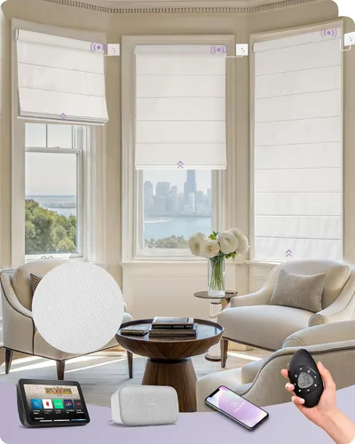Vista 31 de Graywind Persianas romanas inteligentes compatibles con Alexa Google, persianas motorizadas recargables con control remoto de filtrado de luz