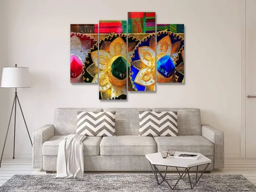 Vista 3 de Lienzo decorativo para pared, cuadros para fiestas, sombreros mexicanos coloridos, sombreros, Ciudad de México, obras de arte modernas, pósteres