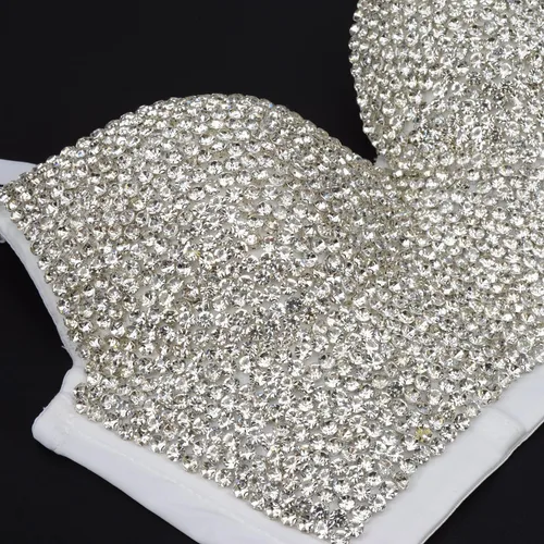 Vista 4 de ELLACCI Corsé de diamantes de imitación con strass de mujer, top corto con bustier y push up, sexy, punk, blanco