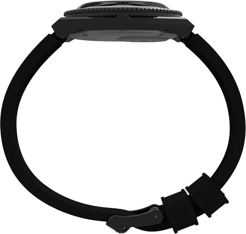 Vista 3 de Timex Reloj Q GMT de 1.496in para hombre, triple negro con correa de goma, Negro