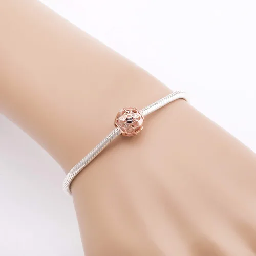 Vista 5 de Abalorios de abeja de oro rosa 925 de plata de ley 925 con circonita transparente para pulsera de cadena de serpiente de 0.118 in