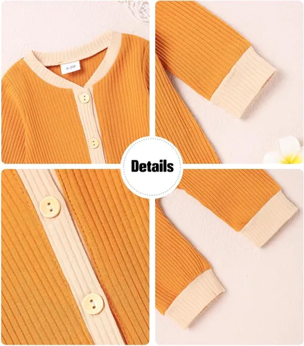 Vista 4 de Ropa para bebé niño recién nacido, traje de manga larga, traje de bebé, 2 unidades de mameluco sólido