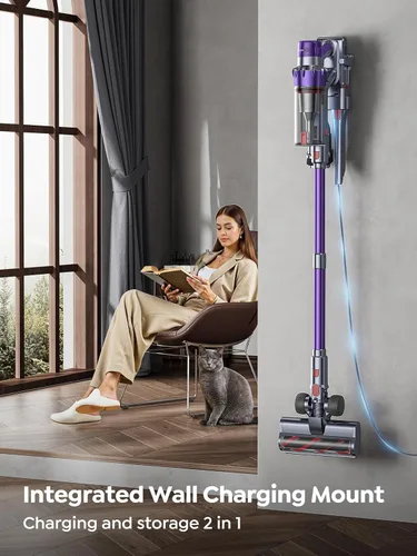 Vista 6 de Aspiradora Inalámbrica, 600W 50KPA 65 Minutos de Tiempo de Funcionamiento Aspiradoras para el Hogar, Aspiradora de Palo con Autosoporte, Carga