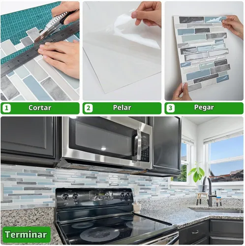 Vista 9 de LONGKING Loseta en muro adhesiva para cocina con diseño de mármol (10 azulejos)