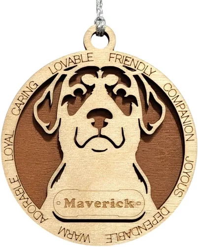 Vista 174 de Adorno de Navidad personalizado para perro Cavalier King Charles Spaniel, redondo de 3 pulgadas, madera cortada con láser de 2 capas, nombre y texto