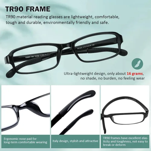 Vista 3 de DOOViC 2 Pack Reading Glasses for Women Men TR90 Flexible Lightweight Blue Light Blocking Computer Readers