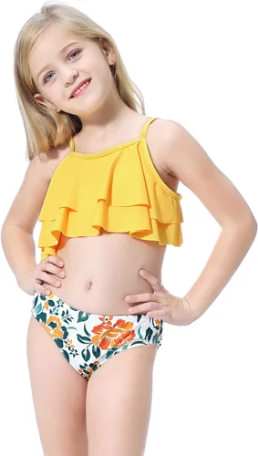 Vista 5 de SHEKINI Trajes de baño de dos piezas con volantes y estampado floral para niñas