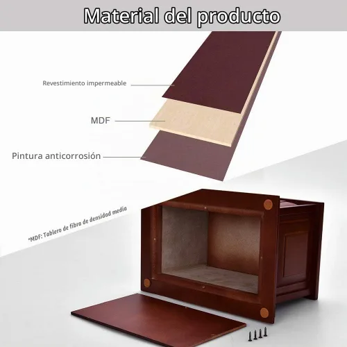 Vista 3 de Urna de madera, urnas de madera profesionales para cenizas humanas para adultos, urnas de cremación (MDF)