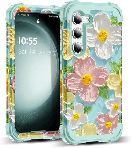 Vista 29 de Funda para Galaxy A14 5G Case, Patrón Floral 3 en 1 Protección Resistente de Servicio Pesado a Prueba de Golpes Parachoques de Goma de Silicona
