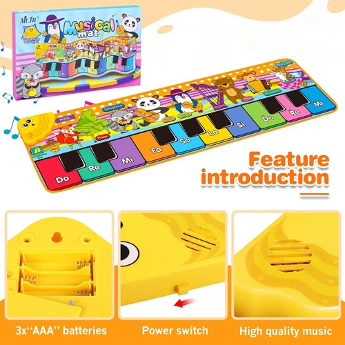Vista 3 de Alfombrillas de Piano Musical para Niños con 25 Sonidos Musicales, Juguetes Musicales Alfombra de Teclado de Piano para Bebés Manta de Animales