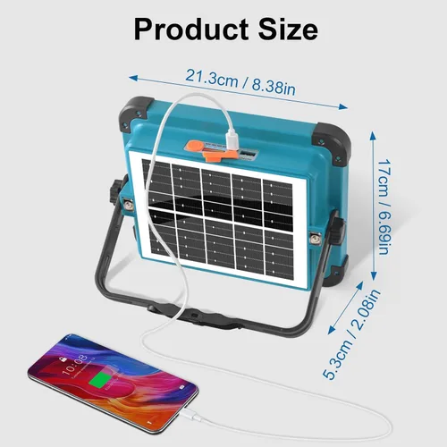 Vista 5 de Luz de trabajo recargable solar, 480 LED 12000 mAh con brillo continuo para lugar de trabajo, batería recargable LED, luz de piso LED, impermeable