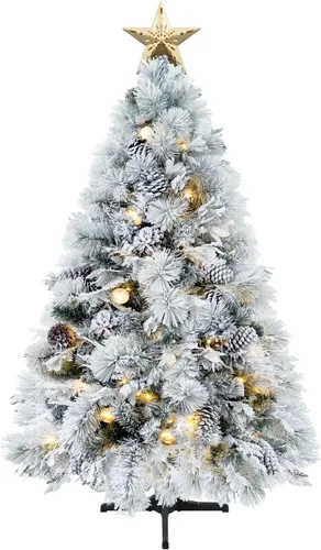 Vista 16 de Naomi Home Darla - Árbol de Navidad flocado de nieve preiluminado de 7.5 Esmerilado con proyector