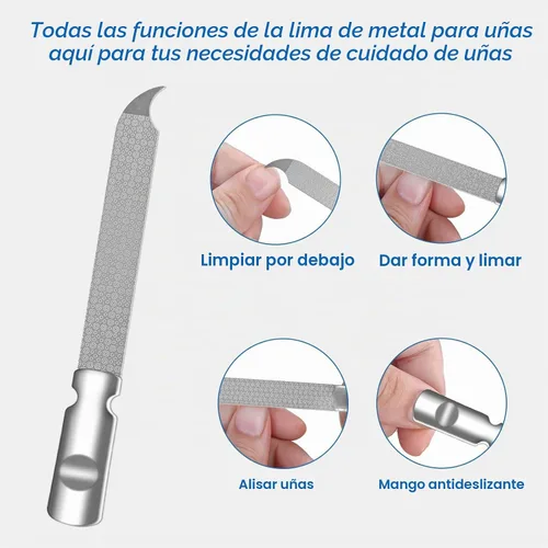 Vista 3 de Lima de uñas de metal para uñas naturales, limas de uñas de acero inoxidable con punta afilada y puntiaguda, funda de lima de uñas de doble cara
