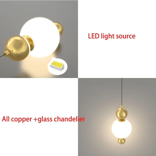 Vista 5 de Lámpara colgante moderna de cristal con forma de globo, retro de cobre completo regulable LED para colgar en el techo, lámpara LED de altura