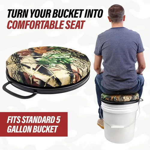 Vista 7 de Asiento de cubo de 5 galones, tapa giratoria de 360 grados acolchada con espuma viscoelástica, funda de asiento de cubo utilizada para caza