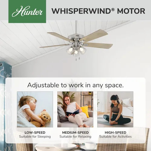 Vista 2 de Hunter - Ventilador de techo de interior de 52 pulgadas con luces LED y cadena de tracción, ventilador de techo de montaje estándar, 5 cuchillas
