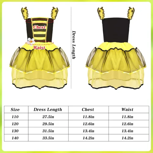 Vista 7 de Latocos Bumble Bee Costume Kids Girls with Tutu Dress Wings Bags Dress Up Pretend Play Birthday Halloween Gifts Ages 3-10