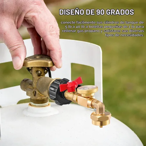 Vista 6 de Adaptador de recarga de propano con válvula y medidor, llena botellas de 1 libra desde tanque de 20 libras. Se ajusta a tanque de propano QCC1