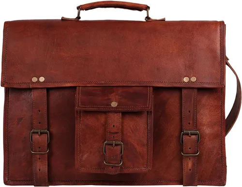 Vista 8 de Bolso bandolera de cuero para hombre, maletín de cuero de grano completo de 14 pulgadas para laptop, bolso vintage para computadora, bolsa cruzada