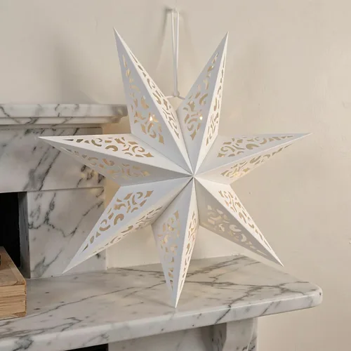 Vista 5 de LIOOBO Linternas de estrella de papel: pantalla de lámpara colgante de estrella de Navidad, luz hueca de cubierta de papel blanco, lámparas