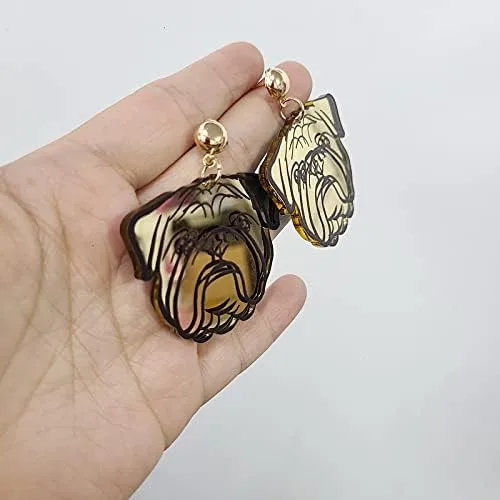 Vista 5 de Pendientes colgantes con diseño de Bulldog de acrílico para perros y niñas amantes de mascotas