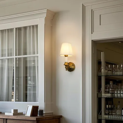 Vista 7 de PERMO Juego de 2 apliques de pared clásicos antiguos con forma de embudo con pantalla textil blanca, lámpara de pared montada en la pared