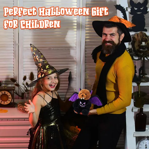 Vista 4 de HyDren 2 piezas de oso de peluche de Halloween de oso de felpa suave con disfraz temático de Halloween, bonito juego de felpa para decoración