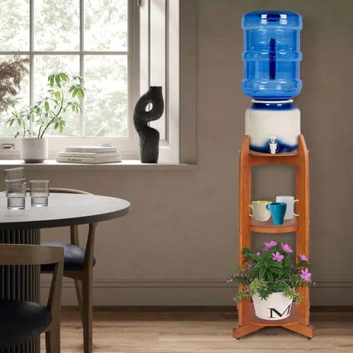 Vista 6 de Soporte dispensador de agua de madera maciza natural (32.8 pulgadas de alto-11.2 pulgadas de ancho) Soporte de suelo de cerámica para dispensador