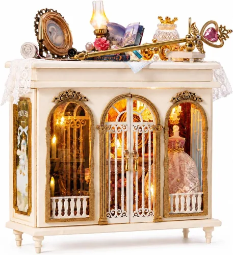 Vista 9 de Roroom Kit de casa en miniatura, kit de rincón de libro de cuento de hadas con luz LED, rompecabezas de madera 3D, kit de casa de muñecas