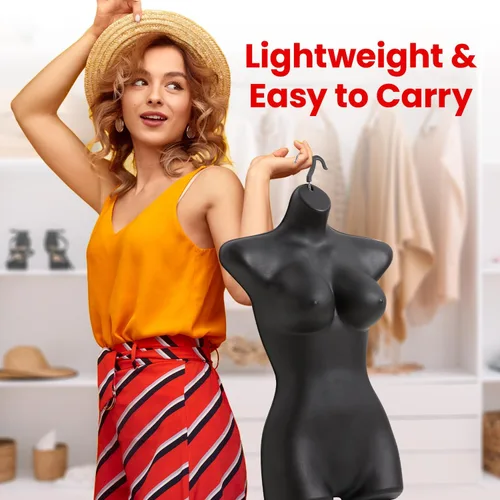 Vista 7 de Topmaster Soporte para traje de baño femenino, torso de maniquí femenino duradero, ligero y portátil, soporte para camisa de medio cuerpo con gancho