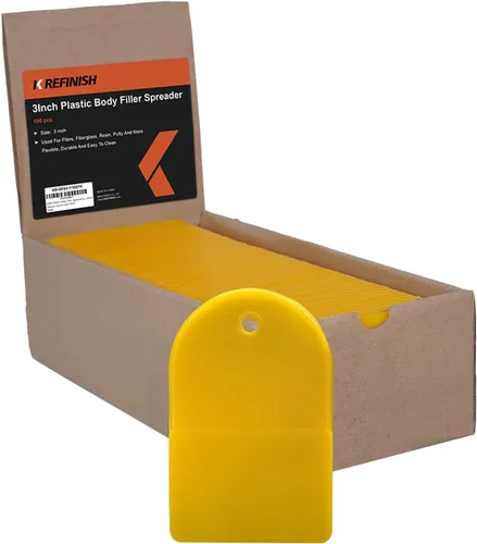 Vista 12 de KREFINISH Esparcidores de Relleno Corporal (3 Tamaños, 15 Piezas) - Esparcidor Plástico Reutilizable Amarillo para Rellenos Automotrices, Masillas