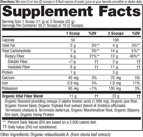 Vista 2 de Vital Pro Naturals - Polvo de fibra avanzada, suplemento de fibra soluble e insoluble con lino, guisantes y cáñamo, suplemento dietético diario