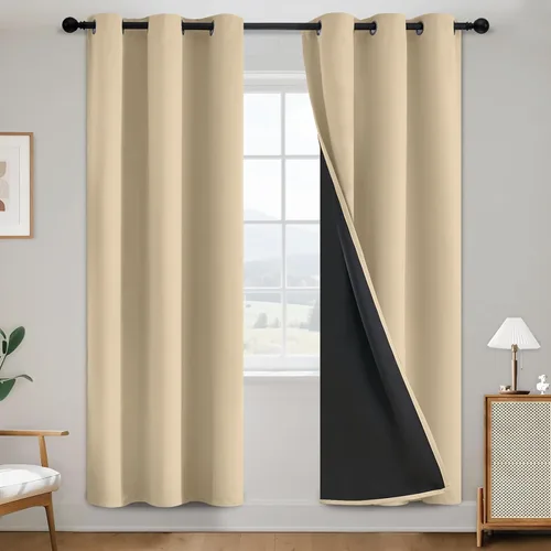 Vista 130 de SimpleHome - Cortinas opacas 100% para recámara, cortinas de ventana con ojales beige, con aislamiento térmico, cortinas de oscurecimiento