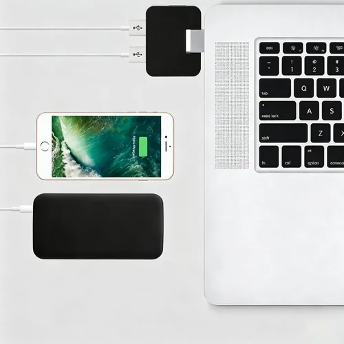 Vista 7 de Concentrador USB 2.0, 4 puertos mini en forma de U de transferencia de datos para PC portátil, de escritorio, Plug and Play, negro