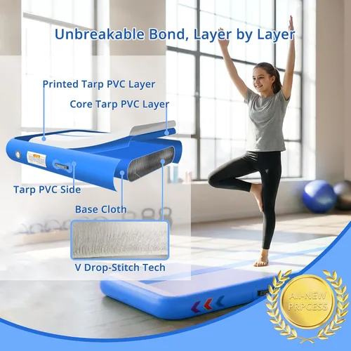 Vista 2 de Colchoneta inflable de gimnasia de 4/6/8 pulgadas, 6.56/10/13/16 pies, para uso doméstico, entrenamiento, animadoras, yoga acuático con bomba