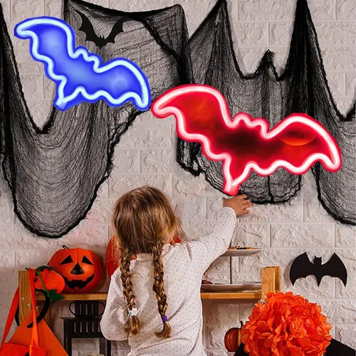 Vista 4 de Letreros de neón de murciélago para dormitorio, mesita de noche, decoración de pared, decoración de Halloween, luces LED de noche, adornos de mesa