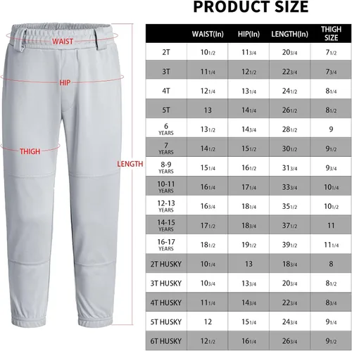 Vista 5 de QBK 2T3T4T5T - Pantalones de béisbol para niños pequeños, pantalones de sóftbol para niña, pantalones de béisbol para niños, pantalones de béisbol