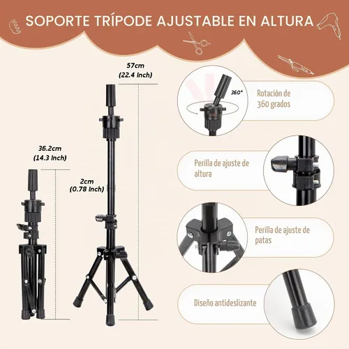 Vista 2 de Cabeza de maniquí de cabello 100% humano de 22-24 pulgadas