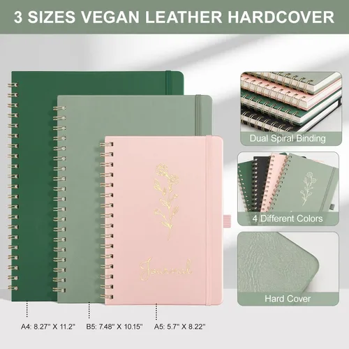 Vista 8 de EMSHOI Cuaderno de espiral con puntos, tapa dura de cuero, papel grueso de 3.53 oz/m², cuaderno de cuadrícula de puntos de 0.197 in para diario